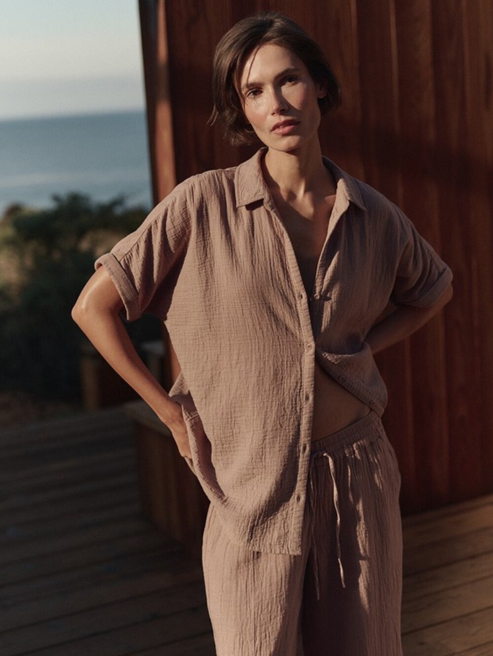 Pact Organic Coastal Double Gauze Oversized Shirt, XL, Driftwood Brown, Cotton - Picture 2 of 11